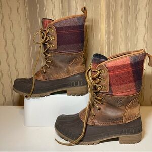 Kamik Sienna 2 Woman's 6 Mid Waterproof Red Plaid Brown Lace Up Thinsulate 200g